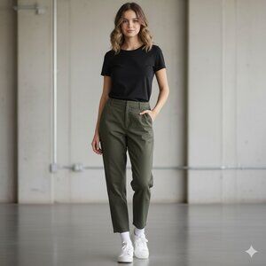 Aritzia Community Pants Straight Leg Cargo Army Linen blend Trouser Zipper Ankle